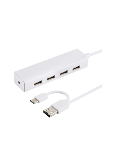 3'ü 1 Usb-c / Typ-c + Mıcro Usb + 4 X Usb 2.0 Bağlantı Noktası Hub Dönüştürücü, Kablo Uzunluğu: 12cm Beyaz