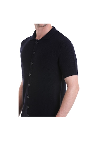 Hatemoğlu Regular Fit Düz Düğmeli Kısa Kollu Triko Hırka 34162024c001 005 - Lacivert