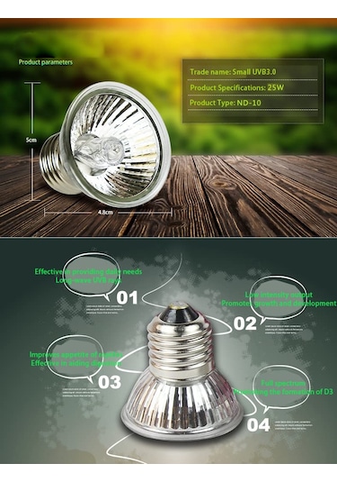 Lichen Sürüngen Isıtma Lambası, 25w E27 Uva+uvb Isıtma Lambası
