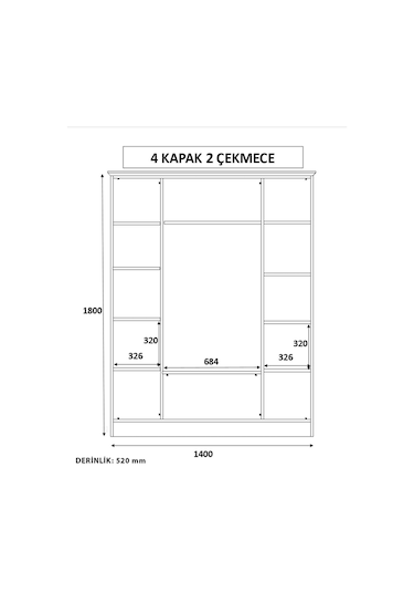 Grey Country 4 Kapak 2 Çekmeceli Gardırop Beyaz