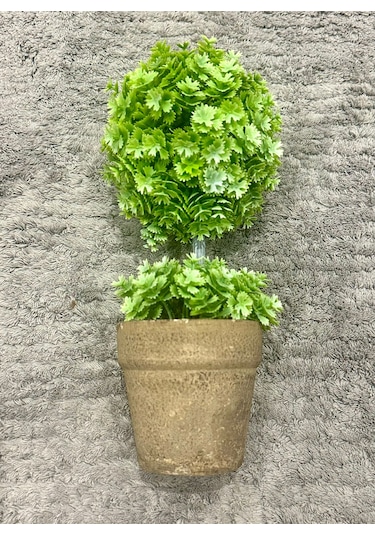24 Cm Yapay Çiçek - Hediyelik Saksılı Dekoratif Şimşir Topu Yeşil