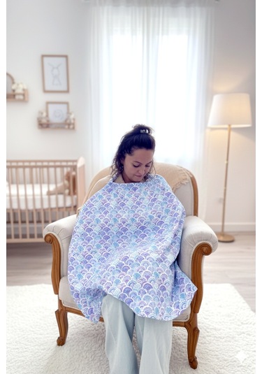 Shell %100 Pamuk 2 Katlı Müslin Balenli Baskılı Emzirme Önlüğü - Ztshell