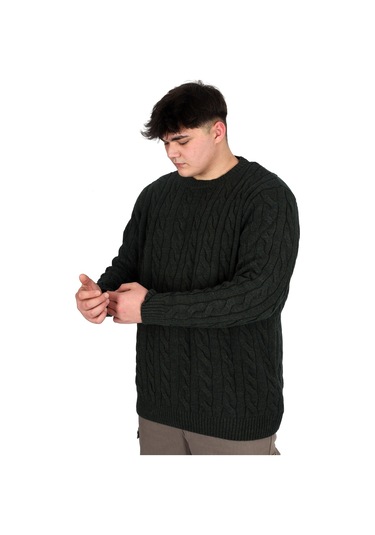 Mode Xl Büyük Beden Erkek Kazak Bisiklet Yaka Braıded 24211 Haki Haki