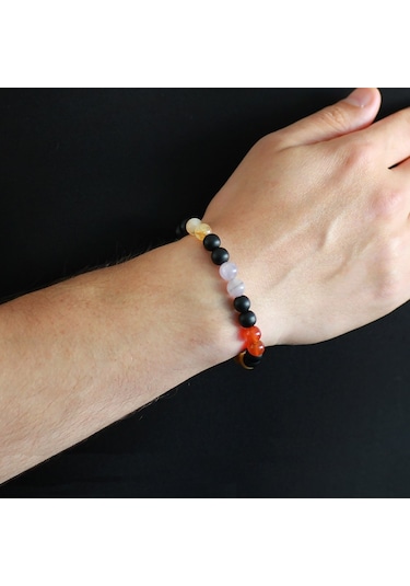 Tesbihane Küre Kesim Çoklu Doğaltaş Kombinli Erkek Başarı Bilekliği Çok Renkli