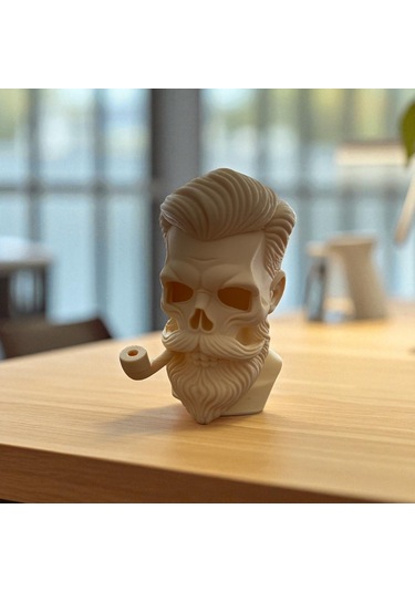 Erkek Saçlı Sakallı, Kuru Kafa Biblo, Dekoratif Tasarım, Beyaz