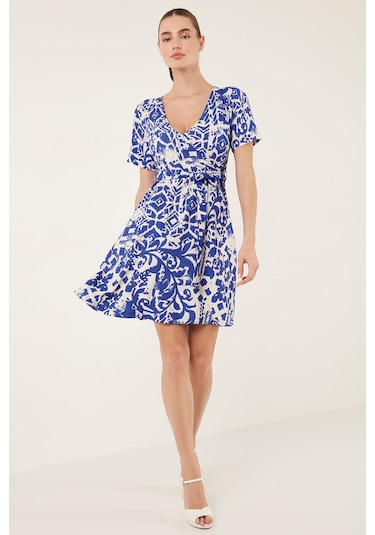 Lela Desenli Kruvaze Yaka Regular Fit Bayan Elbise 5865723 Saks