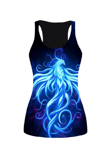 Mavi 3d Baskı Kaplan Tankı Üstleri Kadınlar İçin Egzersiz Yoga Spor Salonu Alev Phoenix Baskılı Yaz Spor Gömlek Artı Boyutu Yelekler Kadınlar İçin