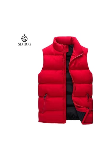 Günlük Erkek Yeleği, Erkek Sonbahar Ve Kış Sıcak Pamuklu Yelek Kırmızı