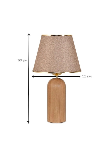 Silos Masif Ahşap Ayaklı Gold Detaylı Kumbeji Kumaş Şapkalı Dekoratif Abajur Kum Beji