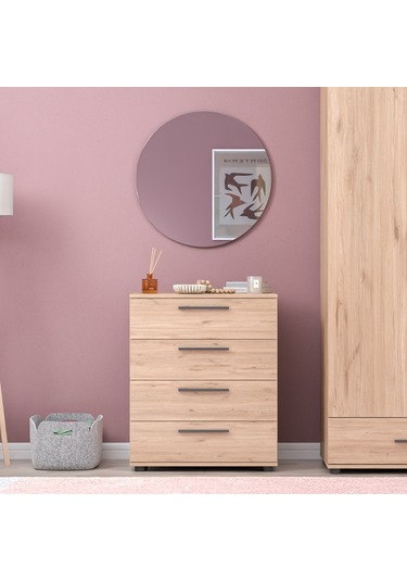 White 4 Çekmeceli Şifonyer - Florida Meşe 65x78x41 Cm Meşe