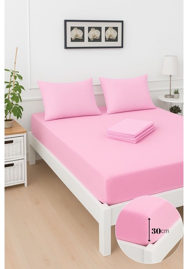 Mirava Premium %100 Pamuk Penye Lastikli Tek Kişilik Çarşaf Takımı 1 Yastık Kılıfı Dahil Pembe 120x200cm Pembe