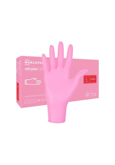 100 Adet Nitril Eldiven - Beden: Büyük - Pembe