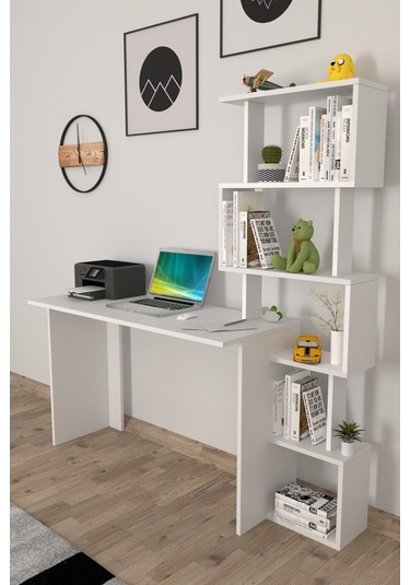 Moonlife Yakamoz Kitaplıklı Çalışma Masası Beyaz