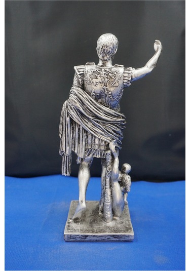 Sezar Augustus Roma İmparatoru Heykeli - 33 Cm Dekoratif Biblo, Ev & Ofis Hediyelik Aksesuar Gümüş