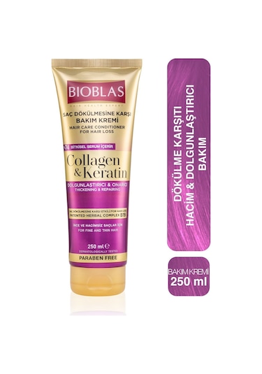 Bioblas Keratin Kolajen Saç Bakım Kremi 250 Ml - Onarıcı, Dolgunlaştırıcı, Kolay Tarama