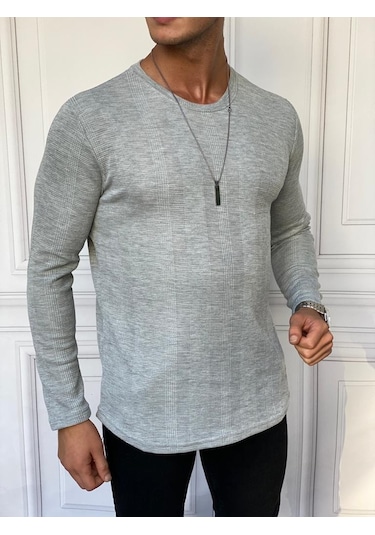 Modefendi Örme Desen Pamuklu Sweat Gri