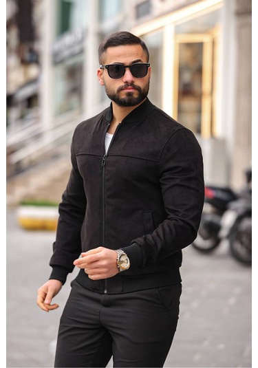 Unisex Süet Kolej Ceket - Günlük Ve Spor Kombinlerin Vazgeçilmezi Siyah Süet