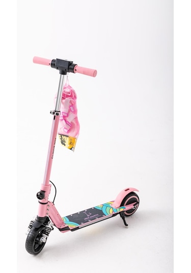 Mini Bonito Çocuk Katlanabilir, Led Işıklı, Amortisörlü Elektrikli Scooter Ayarlanabilir Direksiyonlu Dizlik Ve Dirseklik Hediyedir Pembe