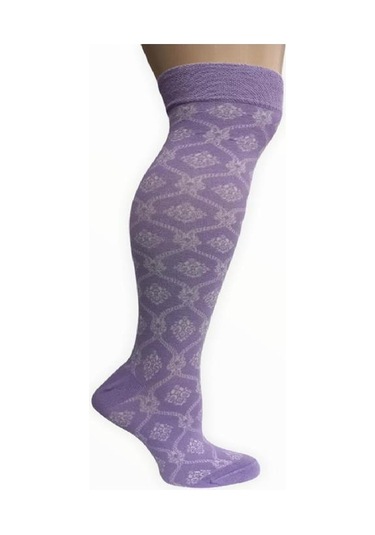 CALZE VİTA DESENLİ BAMBU DİZALTI ÇORAP - DİKİŞSİZ-Lila