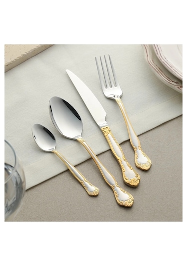 Leony Antoinette 24k Gold 6 Kişi 36 Parça Kutulu 18/10 Paslanmaz Altın - Gümüş