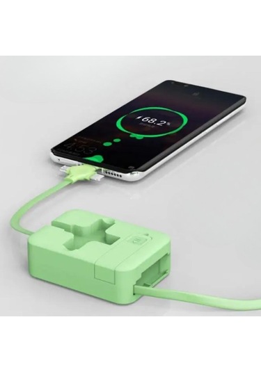Zmc Bilişim Cep Tipi Telefon Tutuculu Makaralı Uzayıp Kısalabilen 3'ü 1 Arada Usb Şarj Kablosu