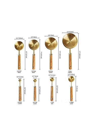 Besthome1 8 Parça Çelik Kupa Kaşık Seti, Metrik/amerikan Ölçüleri, Ahşap Saplı, Pastacılık Fırın İçin Diğer
