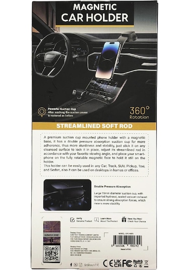 Linktech H870 Premium Vantuzlu Araç İçi Torpido Üstü Telefon Tutucu Siyah