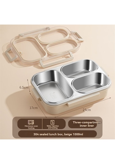 Xurunkeji Paslanmaz Çelik Öğle Yemeği Kutusu 3 Bölmeli Metal Öğle Yemeği Kabı Çelik Bento Kutusu - Okul, Ofis Ve Açık Hava İçin İdeal Krem Beyazı