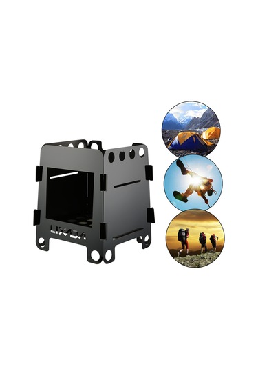 Symbee Lixada Hwl-03t 304 Paslanmaz Çelik Odunlu Kamp Fırını, Çift Yönlü Bağlantı, Hafif Ve Kompakt, Taşınabilir Çanta İle Siyah