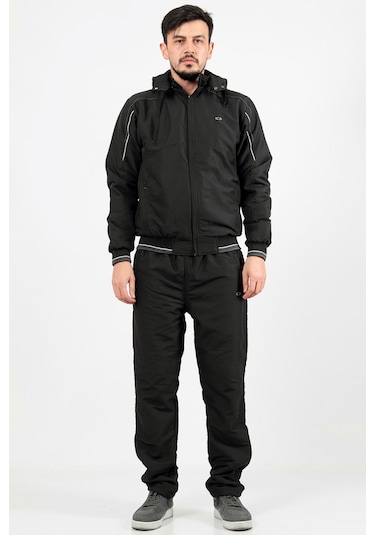 Siyah Erkek Mıcropoly Kumaş Içi Polarlı Eşofman Takım EDY2450S Siyah