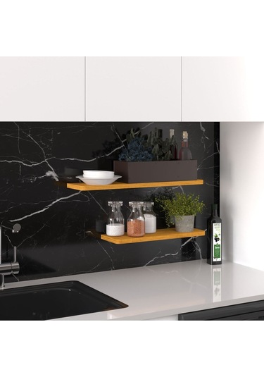 Modern Organizer Düzenleyici Dekoratif 2'li Kitaplık Banyo Mutfak Duvar Rafı Afrika Ceviz