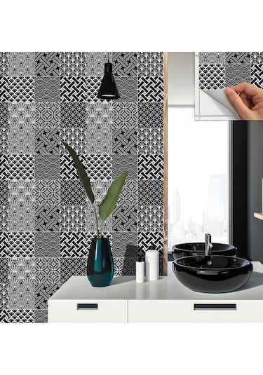 Tink KENDİNDEN YAPIŞKANLI SİYAH BEYAZ KARMA DESENLİ PVC KARO 30X30 CM
