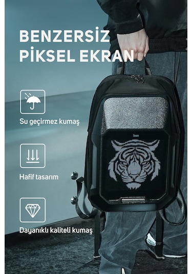 Divoom Pixoo Cyberbag Siyah Piksel Led Ekranlı Sırt Çantası Siyah