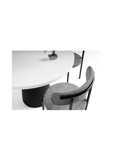 Milas Natural Ahşap Bohem Yemek Masası 130x130 Beyaz - Siyah