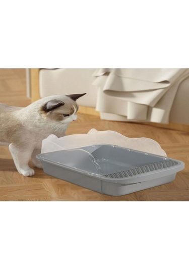 Mufunye Suntek Yarı Kapalı Derin Kedi Kumu Kabı 43x28x18cm Gri