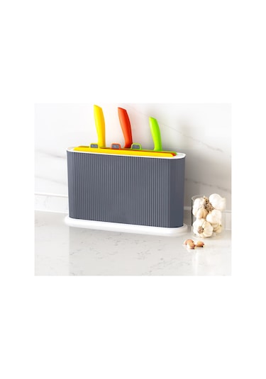 Porsima 1076 3 Bıçaklı Standlı Çoklu Kesme Tahtası Antrasit - Beyaz