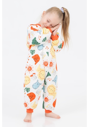 Kız Erkek Çocuk Kalın Elyaf Dolgulu 2.5 Tog Desenli Uyku Tulumu-turuncu-beyaz Turuncu - Beyaz