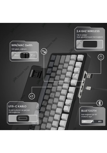 Black Gradiant Rgb Kablosuz Hotswap Mekanik Gaming Klavye Oyuncu Klavye