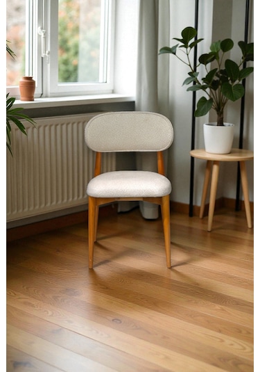 Bohem Polo İskandinav Sandalye 6 Adet Puffy & Baby Face Kumaş, %100 Ahşap, Modern Sandalye Cappuccino