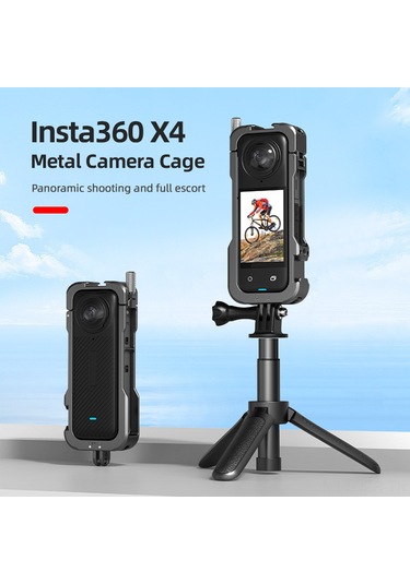 Geeroyoo Insta360 X4 Uyumlu Alüminyum Alaşımlı Hareketli Kamera Kafesi Ve Silikon Lens Kılıfı