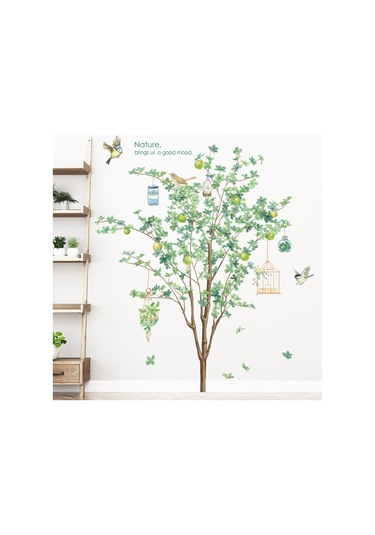 Youmex Yeşil Büyük Ağaç Desenli Nordik Stili Otomatik Yapışkan Duvar Sticker - Oturma Odası Dekorasyonu, Su Geçirmez, Kalan Iz Bırakmaz Zdb-2188 Diğer