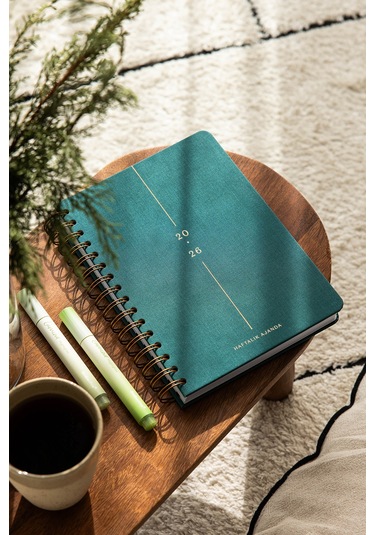2026 A5 Spiralli Keten Haftalık Ajanda 12 Aylık - Koyu Yeşil Koyu Yeşil