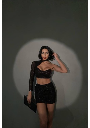 Dip Moda Kadın Siyah Mini İkili Payet Takım Dpnbdf096 Siyah