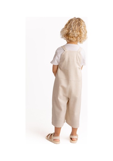 Unisex Tüğ Nakışlı Keten Salopet Naturel Naturel Bej