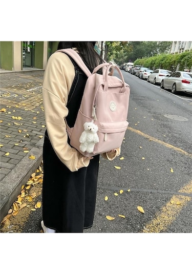 Dancemonkey Sırt Renk Okul Öğrenci Naylon Kadın Düz Çantası Çantası Çanta Beyaz Jl Beyaz