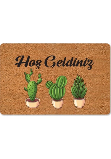 Renkli Kaktüsler Temalı Coco Görünümlü Dekoratif Kapı Önü Ve Iç Mekan Paspası Yıkanabilir Nem Alıcı Düz