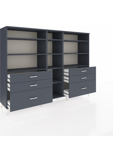 Hyperion Dolap 10 Raflı 6 Çekmeceli 220x44x163 Antrasit-antrasit Antrasit-antrasit