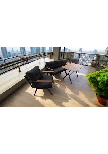 Pi Locca Bahçe Balkon Mobilyası Antrasit 3+1+1 Ve Perla Çam Masa Antrasit