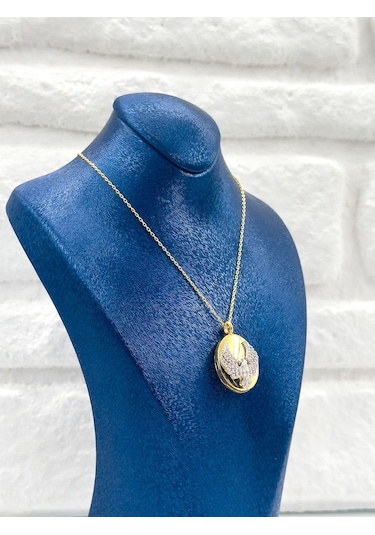 Gold Renk Kapaklı Alya Model Kadın Gümüş Kolye - Alya Kolyesi Gümüş