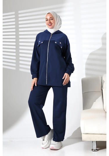 Kadın Mevsimlik Alt Ve Üst Rahat Lacivert Spor Tesettür Takım Lacivert
